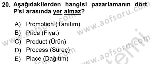 Tarımsal Pazarlama Dersi 2024 - 2025 Yılı (Final) Dönem Sonu Sınav Soruları 20. Soru