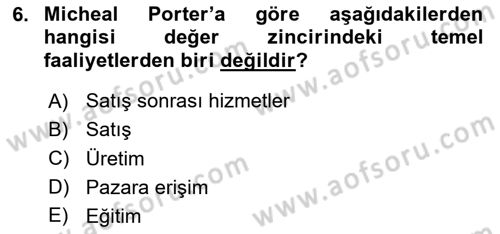 Tarımsal Pazarlama Dersi 2024 - 2025 Yılı (Final) Dönem Sonu Sınav Soruları 6. Soru