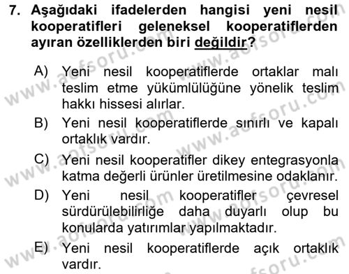 Tarımsal Pazarlama Dersi 2024 - 2025 Yılı (Final) Dönem Sonu Sınav Soruları 7. Soru