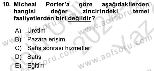 Tarımsal Pazarlama Dersi 2024 - 2025 Yılı Yaz Okulu Sınav Soruları 10. Soru