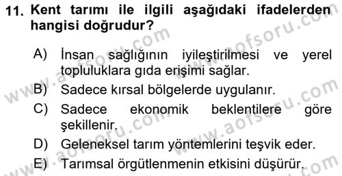 Tarımsal Pazarlama Dersi 2024 - 2025 Yılı Yaz Okulu Sınav Soruları 11. Soru