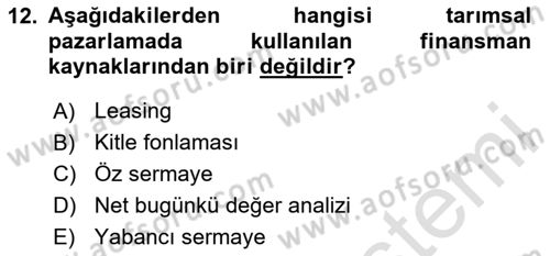 Tarımsal Pazarlama Dersi 2024 - 2025 Yılı Yaz Okulu Sınav Soruları 12. Soru