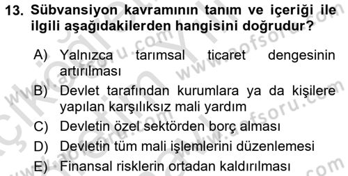 Tarımsal Pazarlama Dersi 2024 - 2025 Yılı Yaz Okulu Sınav Soruları 13. Soru