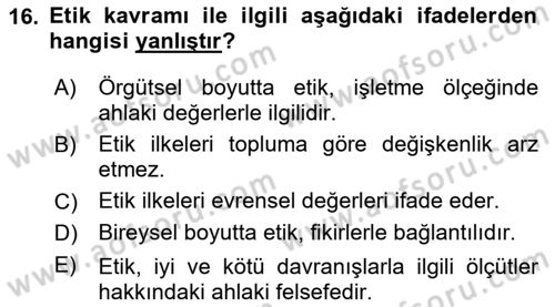 Tarımsal Pazarlama Dersi 2024 - 2025 Yılı Yaz Okulu Sınav Soruları 16. Soru
