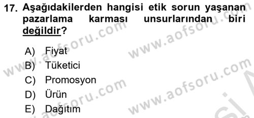 Tarımsal Pazarlama Dersi 2024 - 2025 Yılı Yaz Okulu Sınav Soruları 17. Soru