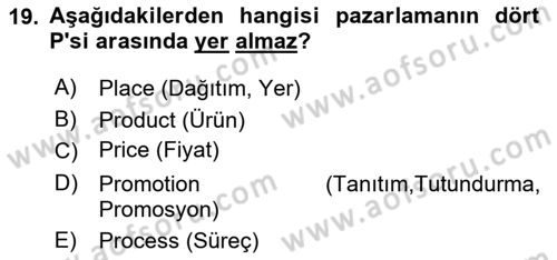 Tarımsal Pazarlama Dersi 2024 - 2025 Yılı Yaz Okulu Sınav Soruları 19. Soru