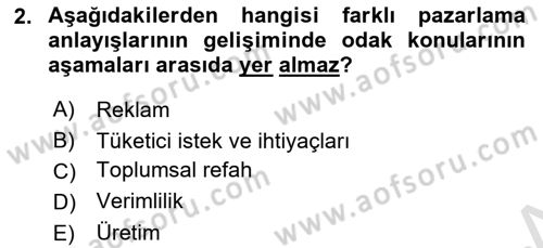 Tarımsal Pazarlama Dersi 2024 - 2025 Yılı Yaz Okulu Sınav Soruları 2. Soru