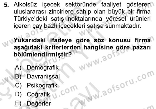 Tarımsal Pazarlama Dersi 2024 - 2025 Yılı Yaz Okulu Sınav Soruları 5. Soru