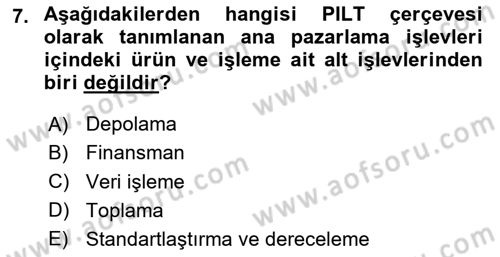 Tarımsal Pazarlama Dersi 2024 - 2025 Yılı Yaz Okulu Sınav Soruları 7. Soru