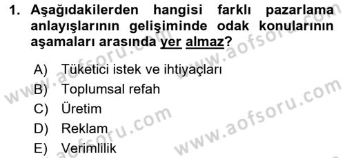 Tarımsal Pazarlama Dersi 2025 - 2026 Yılı (Vize) Ara Sınav Soruları 1. Soru