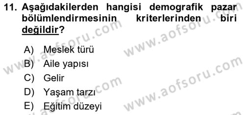 Tarımsal Pazarlama Dersi 2025 - 2026 Yılı (Vize) Ara Sınav Soruları 11. Soru
