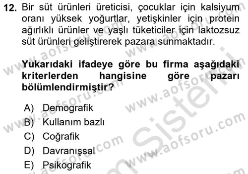 Tarımsal Pazarlama Dersi 2025 - 2026 Yılı (Vize) Ara Sınav Soruları 12. Soru