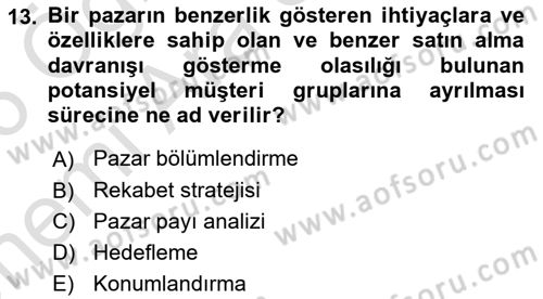 Tarımsal Pazarlama Dersi 2025 - 2026 Yılı (Vize) Ara Sınav Soruları 13. Soru