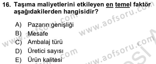 Tarımsal Pazarlama Dersi 2025 - 2026 Yılı (Vize) Ara Sınav Soruları 16. Soru