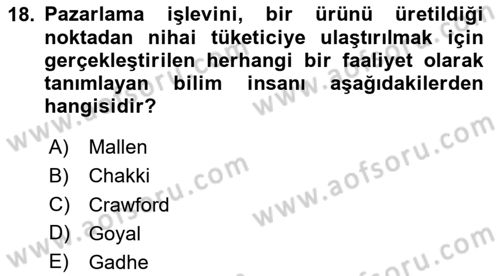 Tarımsal Pazarlama Dersi 2025 - 2026 Yılı (Vize) Ara Sınav Soruları 18. Soru