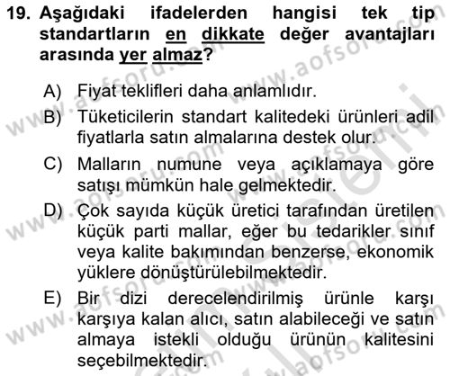 Tarımsal Pazarlama Dersi 2025 - 2026 Yılı (Vize) Ara Sınav Soruları 19. Soru