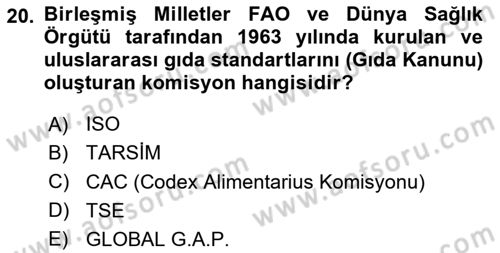 Tarımsal Pazarlama Dersi 2025 - 2026 Yılı (Vize) Ara Sınav Soruları 20. Soru