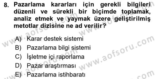 Tarımsal Pazarlama Dersi 2025 - 2026 Yılı (Vize) Ara Sınav Soruları 8. Soru