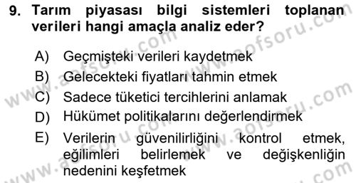 Tarımsal Pazarlama Dersi 2025 - 2026 Yılı (Vize) Ara Sınav Soruları 9. Soru