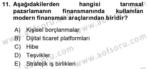 Tarımsal Pazarlama Dersi 2025 - 2026 Yılı (Final) Dönem Sonu Sınav Soruları 11. Soru
