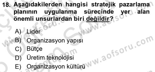 Tarımsal Pazarlama Dersi 2025 - 2026 Yılı (Final) Dönem Sonu Sınav Soruları 18. Soru