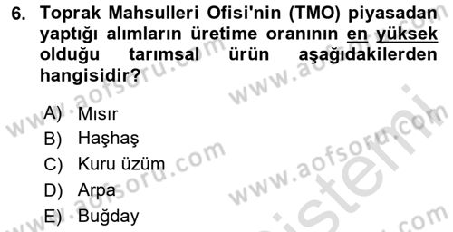 Tarımsal Pazarlama Dersi 2025 - 2026 Yılı (Final) Dönem Sonu Sınav Soruları 6. Soru