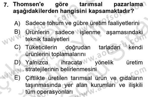 Tarımsal Pazarlama Dersi 2025 - 2026 Yılı (Final) Dönem Sonu Sınav Soruları 7. Soru