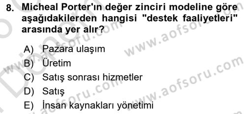 Tarımsal Pazarlama Dersi 2025 - 2026 Yılı (Final) Dönem Sonu Sınav Soruları 8. Soru