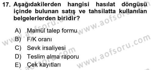 Turizmde Otomasyon Sistemleri Dersi Ara Sınavı Deneme Sınav Soruları 17. Soru