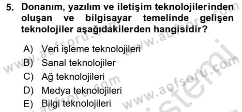 Turizmde Otomasyon Sistemleri Dersi Ara Sınavı Deneme Sınav Soruları 5. Soru