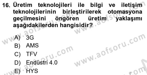 Turizmde Otomasyon Sistemleri Dersi 2021 - 2022 Yılı (Final) Dönem Sonu Sınav Soruları 16. Soru