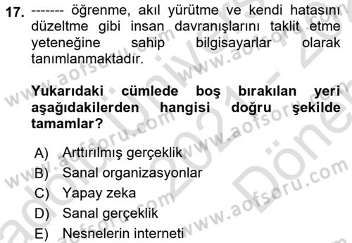 Turizmde Otomasyon Sistemleri Dersi 2021 - 2022 Yılı (Final) Dönem Sonu Sınav Soruları 17. Soru