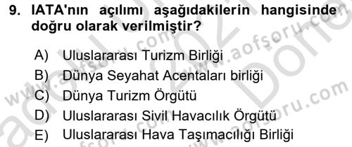 Turizmde Otomasyon Sistemleri Dersi 2021 - 2022 Yılı (Final) Dönem Sonu Sınav Soruları 9. Soru