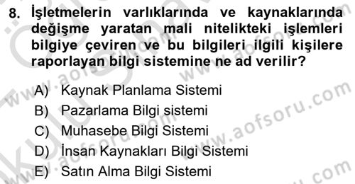 Turizmde Otomasyon Sistemleri Dersi 2021 - 2022 Yılı Yaz Okulu Sınav Soruları 8. Soru