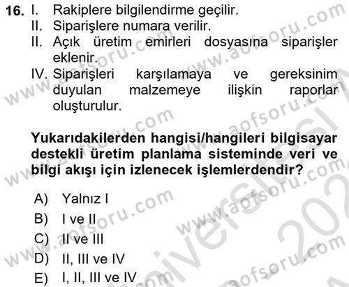 Turizmde Otomasyon Sistemleri Dersi 2022 - 2023 Yılı (Vize) Ara Sınav Soruları 16. Soru