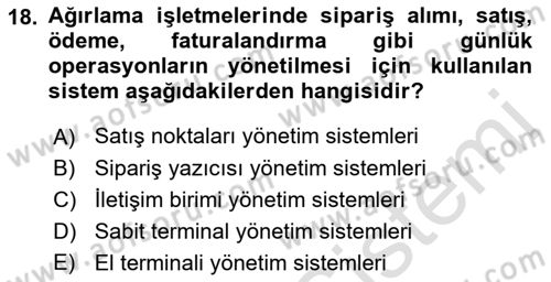 Turizmde Otomasyon Sistemleri Dersi Ara Sınavı Deneme Sınav Soruları 18. Soru