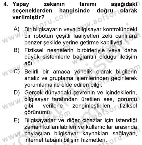 Turizmde Otomasyon Sistemleri Dersi 2022 - 2023 Yılı (Vize) Ara Sınav Soruları 4. Soru