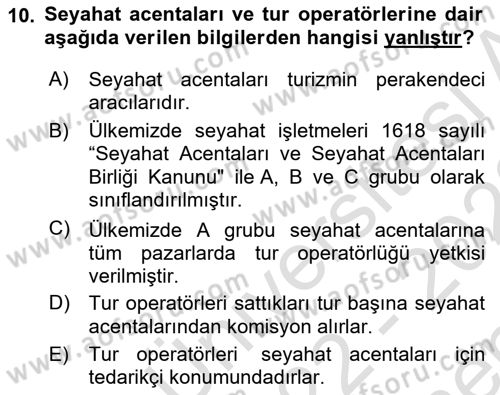 Turizmde Otomasyon Sistemleri Dersi 2022 - 2023 Yılı (Final) Dönem Sonu Sınav Soruları 10. Soru