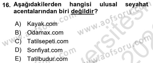 Turizmde Otomasyon Sistemleri Dersi 2022 - 2023 Yılı (Final) Dönem Sonu Sınav Soruları 16. Soru