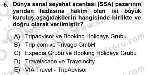 Turizmde Otomasyon Sistemleri Dersi 2022 - 2023 Yılı Yaz Okulu Sınav Soruları 6. Soru