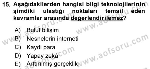 Turizmde Otomasyon Sistemleri Dersi 2023 - 2024 Yılı (Vize) Ara Sınav Soruları 15. Soru