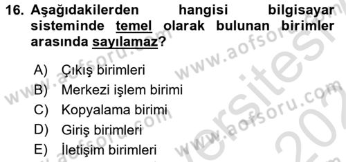 Turizmde Otomasyon Sistemleri Dersi Ara Sınavı Deneme Sınav Soruları 16. Soru