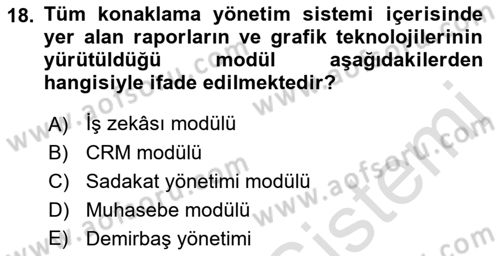 Turizmde Otomasyon Sistemleri Dersi Ara Sınavı Deneme Sınav Soruları 18. Soru