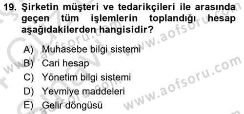 Turizmde Otomasyon Sistemleri Dersi Ara Sınavı Deneme Sınav Soruları 19. Soru
