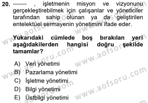 Turizmde Otomasyon Sistemleri Dersi 2023 - 2024 Yılı (Vize) Ara Sınav Soruları 20. Soru