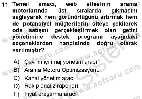 Turizmde Otomasyon Sistemleri Dersi 2023 - 2024 Yılı (Final) Dönem Sonu Sınav Soruları 11. Soru