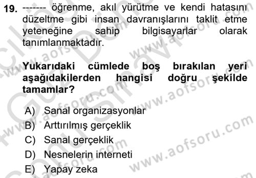Turizmde Otomasyon Sistemleri Dersi 2023 - 2024 Yılı (Final) Dönem Sonu Sınav Soruları 19. Soru