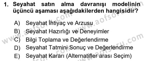 Turist Davranışı Dersi 2020 - 2021 Yılı Yaz Okulu Sınav Soruları 1. Soru