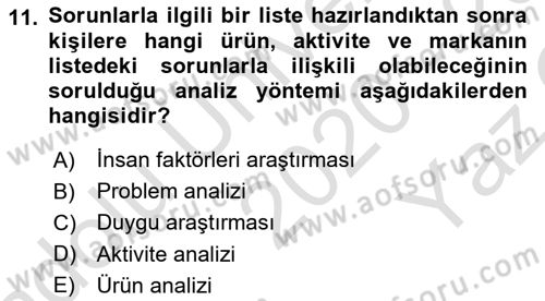 Turist Davranışı Dersi 2020 - 2021 Yılı Yaz Okulu Sınav Soruları 11. Soru