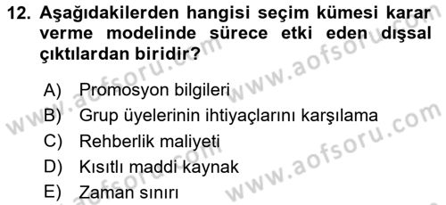 Turist Davranışı Dersi 2020 - 2021 Yılı Yaz Okulu Sınav Soruları 12. Soru